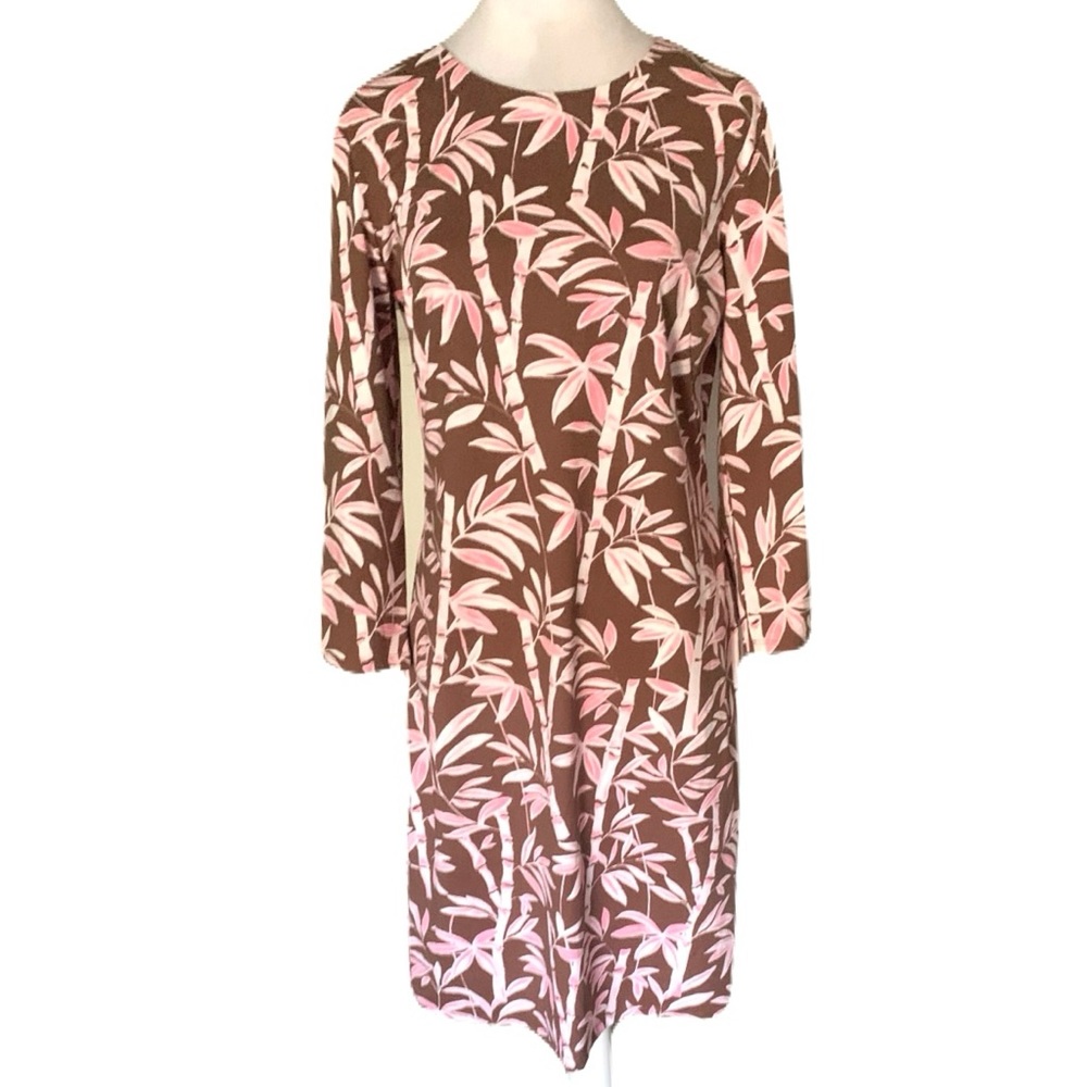 NWT J. McLaughlin Medium Sophia Brown/Pink Bamboo Grove Midi Dress Modest Resort